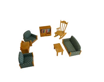 Juego de muebles vintage de 1985 para casa de muñecas Epoch, estilo Sylvanian Families Calico Critters, sala de estar.