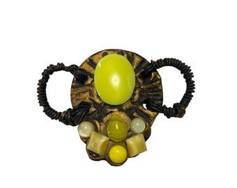 Nina Vetouli Handmade Griechenland Gelb Glas Gürtel Schnalle Schal Folie Handwerker signiert