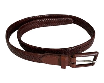 VINTAGE 90s Talbots Brown Woven Braided Leather Academia 