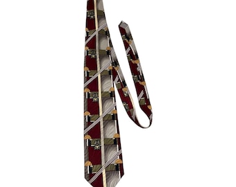 Vintage Christopher Lawrence Silk Tie Geometric Crest Pattern Burgundy Gray USA