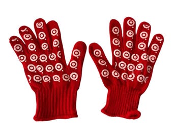 Vintage Target Promotional Red Knit Gripper Gloves White Dot Unused