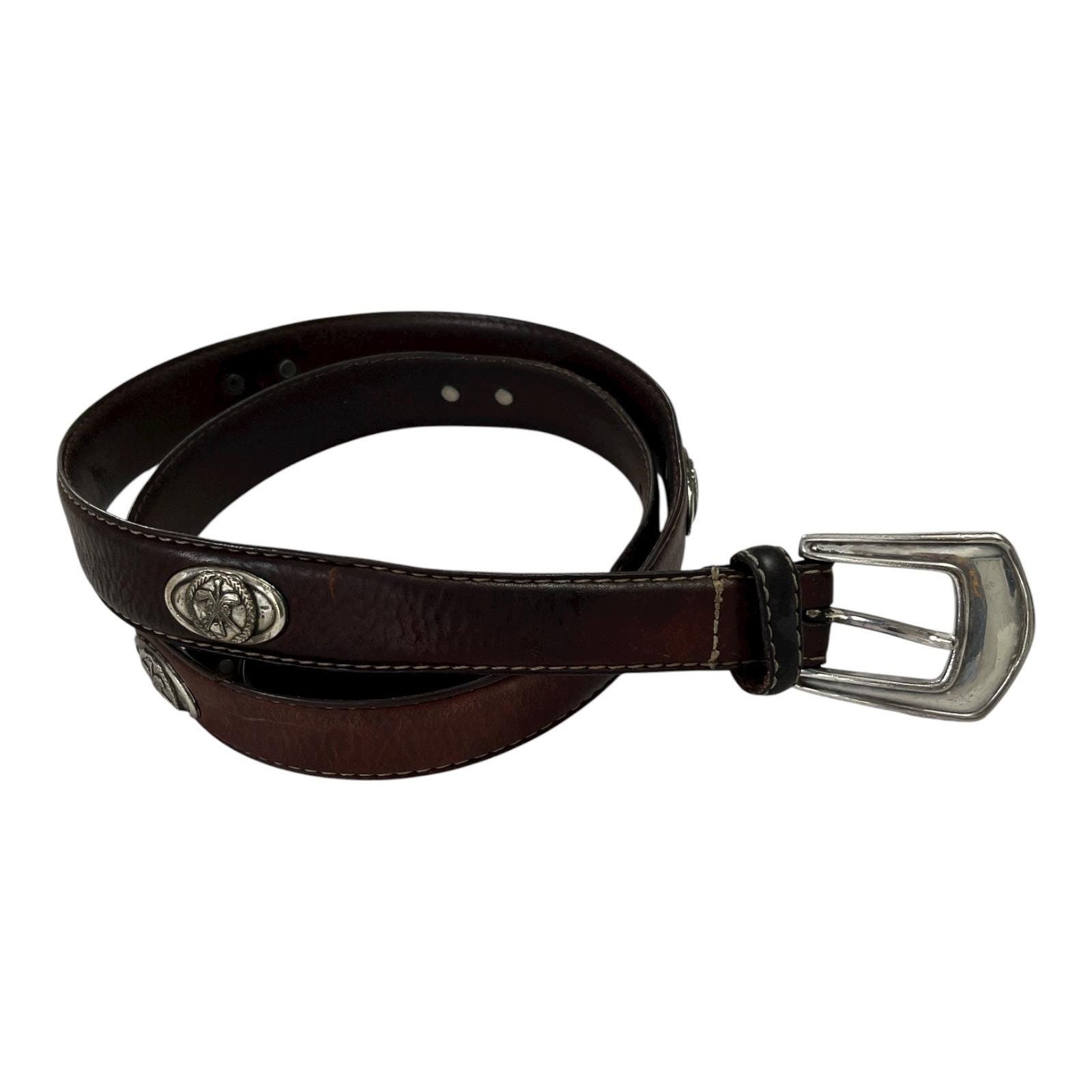 Vtg Italian Fossil Full Grain Cowhide Leather Belt W/ Silver  display picture 1