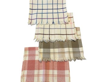 Set di tovagliette vintage anni '80/'90 a quadri intrecciati con frange, stile rustico, 18x12 pollici.