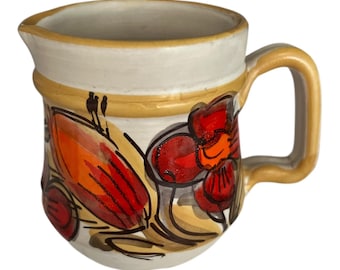 Jarra de crema italiana vintage pintada a mano con motivos florales, cerámica italiana de mediados de siglo.