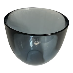 Signed Orrefors Sweden Art Glass Bowl – Smoke Blue Crystal, 3.5&quot; x 3&quot;, Scandinavian Modern, 1970s–1980s
