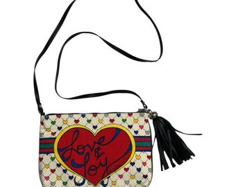 Vintage Brighton Love & Joy Crossbody Bag Hearts Bow Tassel 10 x 8