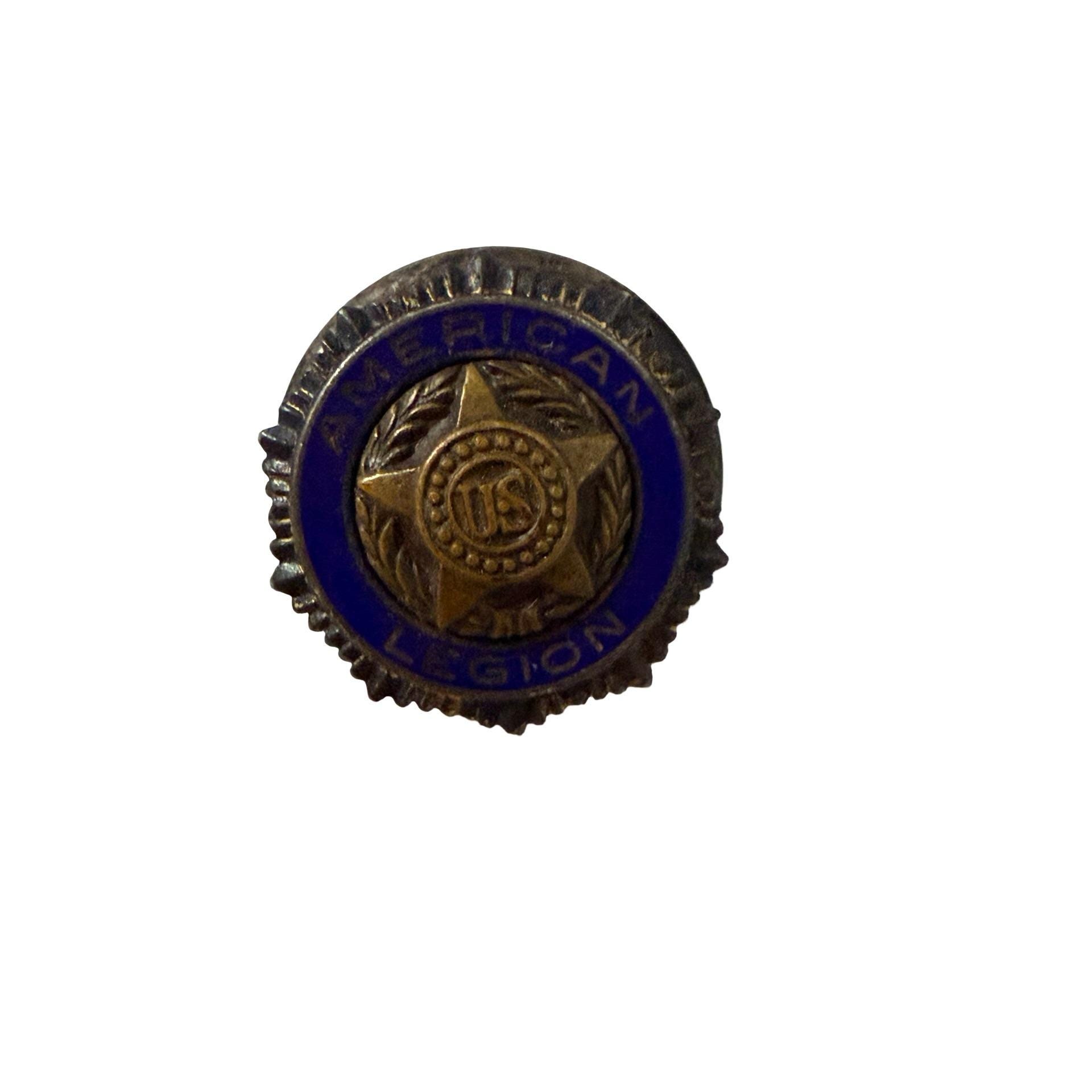 American Legion Screwback Lapel Pin Blue Enamel Gold Tone US Star Sterling