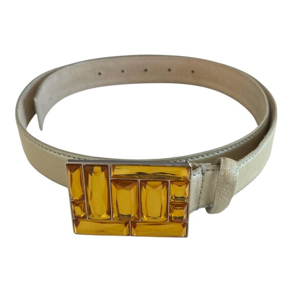 Vintage Liz Claiborne Cream Leather Statement Belt Vintage 80s Liz Claiborne Pale Gray Leather Waist Belt - Etsy main image 2