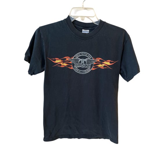 Aerosmith Aero Force One T Shirt Black Flame Logo Band Tee Small