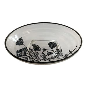 Vintage 1950s Silver Overlay Oval Bowl – Floral Design, Aged Patina, Tiny Flaws – 10x7