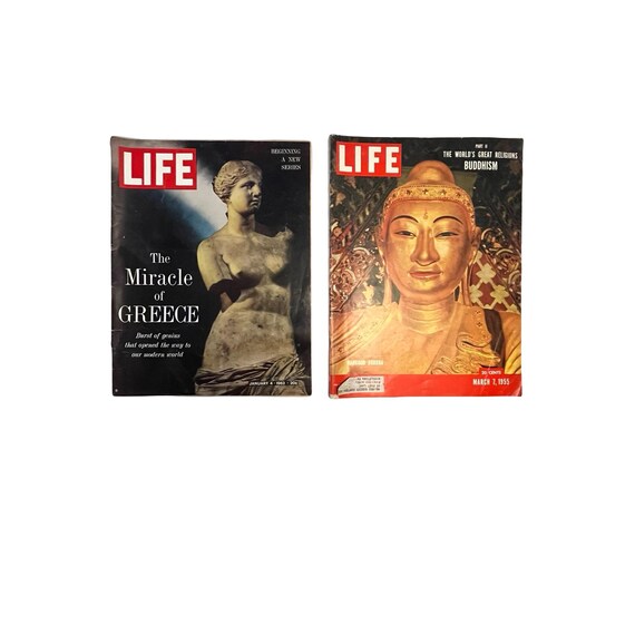 Vintage LIFE Magazine 1955 Buddhism & 1963 Greece Mid Century Ads