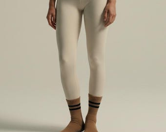 Brown Stripe Grip Socks: Yoga, Barre, Pilates - One Size