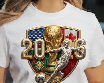 Coppa del Mondo FIFA 2026 PNG, Campionato di calcio PNG, Design per tifosi di calcio, Grafica sportiva USA Messico Canada, Download PNG per ricamo a sublimazione