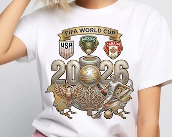 Coppa del Mondo FIFA 2026 Calcio PNG, Design Calcio USA Messico Canada, Maglietta da tifoso del campionato PNG, Download sublimazione sportiva, effetto ricamo