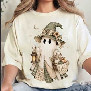 Retro ghost Patch work Png, Spooky Season Png, Trendy Patchwork Spooky Ghost Png, girly trendy shirt png, Coquette Png, trendy halloween png