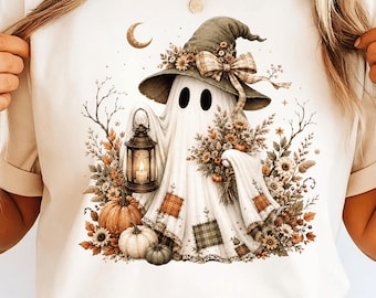 Halloween Ghost PNG, Floral Witch Ghost PNG, Cute Spooky Fall Shirt Design, Pumpkin Sublimation PNG, Floral Boho Ghost Clipart, Autumn png