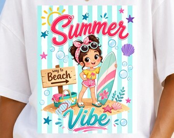 Summer Vibes PNG, Beach Girl PNG, Cute Summer Vacation Shirt Design, Surf Girl Sublimation, DTF Transfer png, Tropical Summer shirt Clipart