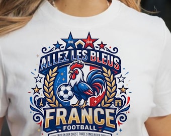 Maglietta da tifoso della nazionale di calcio francese PNG, design Allez Les Bleus Francia calcio, tifoso della nazionale di calcio francese png, grafica Coppa del Mondo, trasferimento DTF PNG