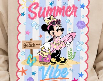 Summer Vibes PNG, Minnie Mouse Beach png, summer beach shirt png, retro Minnie surf png, beach girls trip shirt, vacation beach png design
