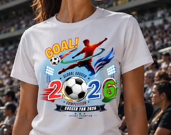 Fifa Soccer Fan 2026 PNG, Design del torneo di calcio Goal, Grafica per maglietta della competizione calcistica globale, Sublimazione per tifosi sportivi, Download immediato