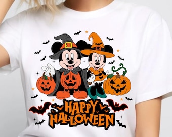 Happy Halloween PNG, Halloween Mickey Mouse-paar PNG, pompoenheks Halloween-sublimatieontwerp, Halloween-shirt PNG, Instant Download