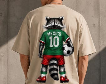 Mexico Soccer Raccoon PNG, Funny Football Fan PNG, Back View Raccoon Soccer Design, World Cup Shirt png, DTF Transfer, world cup soccer  png