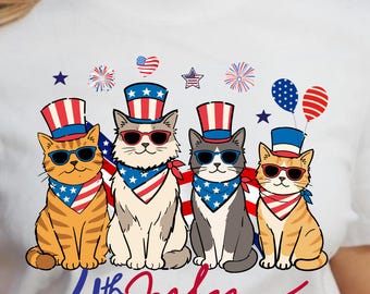 Gatto del 4 luglio PNG, design patriottico per maglietta con gatto, PNG per sublimazione per amanti dei gatti USA, simpatici gatti con bandiera americana download digitale design americano png