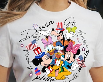 USA Disney Friends 4 luglio PNG, Topolino patriottico, Minnie, Paperino, Paperina, Pippo, Pluto PNG, Design del Giorno dell'Indipendenza
