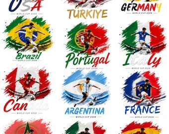 Pacchetto PNG delle nazioni partecipanti alla Coppa del Mondo 2026, design internazionali delle nazioni calcistiche, clipart di 12 nazioni calcistiche, USA, Canada, Messico, Germania, Portogallo