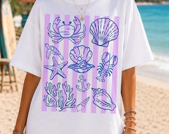 coastal sea life png, beach shell sublimation, coastal shirt design, summer beach clipart, sea life digital download, beach vacation png