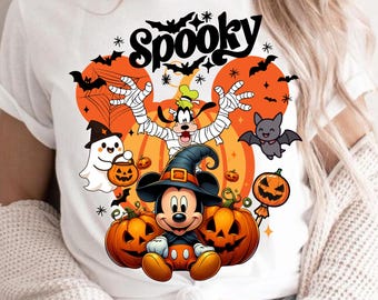 Spooky Halloween mickey Mouse PNG, Cute Halloween Pumpkin Ghost Bat PNG, Halloween Sublimation Design, Halloween Shirt PNG, Cartoon png