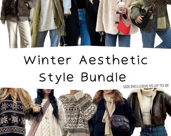 Winter Aesthetic clothes, Styalized winter wear Thrifted Secondhand Curated Theme Clothing Box Bundle Pinterest Board Inspired