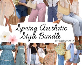 Spring clothing accessories thrifted stylized curated clothing bundle box vintage Pinterest board inspired