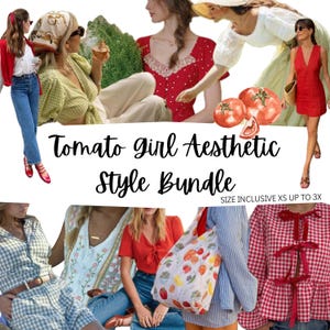Tomato girl theme aesthetic thrifted curated stylized clothing bundle box vintage Pinterest board inspired