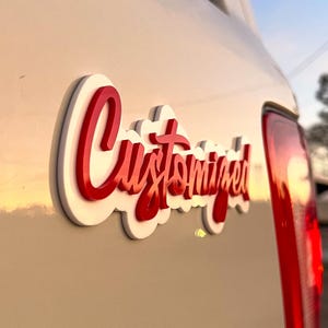 Custom Text Car Badge - 10 Fonts - Type your Own and Choose Your Colors - Comes with VHB Tape