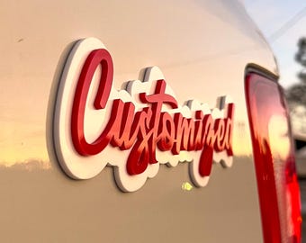 Custom Text Car Badge - 10 Fonts - Type your Own and Choose Your Colors - Comes with VHB Tape