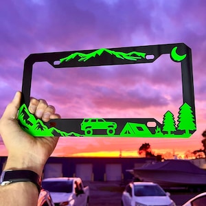 Camping Mountain License Plate Frame Cover (single plate)