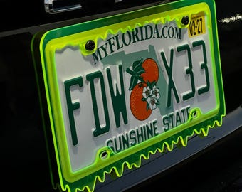 Slime Ooze License Plate Frame – JDM Car Show Tuner Plate Cover, Unique Car Mod Accessory, Custom Gift for Car Enthusiast, Gift for Him
