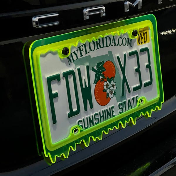 Slime Ooze License Plate Frame – JDM Car Show Tuner Plate Cover, Unique Car Mod Accessory, Custom Gift for Car Enthusiast, Gift for Him