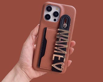 iPhone Case | Luxury Custom Metal Name Leather Cover Personalized for iPhone 15 14 13 12 11 Pro Max Premium Phone Case | No Import Tax