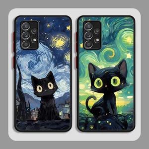 Starry Sky Cat Samsung Galaxy A Case | Cute Night Art Cover for A54 A53 A34 A33 A24 A23 A14 A13 A12 A72 A73 A51