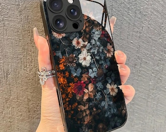 Capa de celular retrô floral em vidro temperado para iPhone 7 8 X XR XS 11 12 13 14 15 16 17 Pro Max Plus 16e.