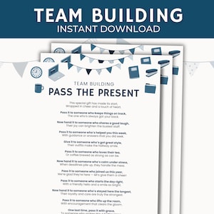 Team Building Pass the Present Game: Office Party, Happy Hour Ideas (PDF & PNG Download)