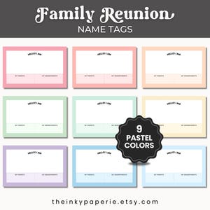 Family Reunion Name Tags: 9 Pastel Rainbow Colors, Spouse Tag Included (PNG & PDF Download)