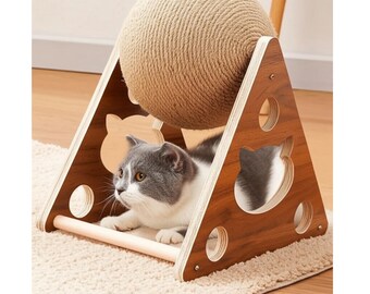 Cat Scratching Ball & Wood Stand,Cat Scratching Toy, Cat Scratching Ball, Cat Scratching Post, Pet Toy Furniture, Cat Accessories, Cat Toy