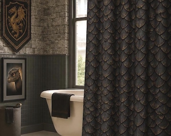 Cortina de ducha con estampado de piel de dragón / Cortina de baño con estampado de escamas de dragón. Decoración medieval para el baño, ideal para un pequeño cazador de dragones.
