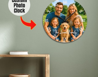 Custom Wall Clock with Picture, Personalized Name Clock, Home Decoration Clock, Picture Clock, Housewarming Gift, Custom Text Clock Gift