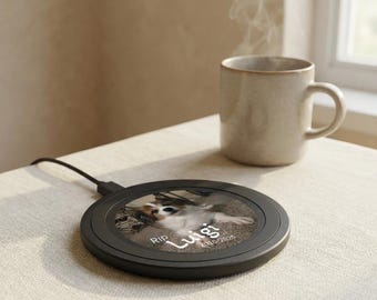 Cargador inalámbrico para teléfono con foto personalizada. Cargador para teléfono conmemorativo de mascotas.