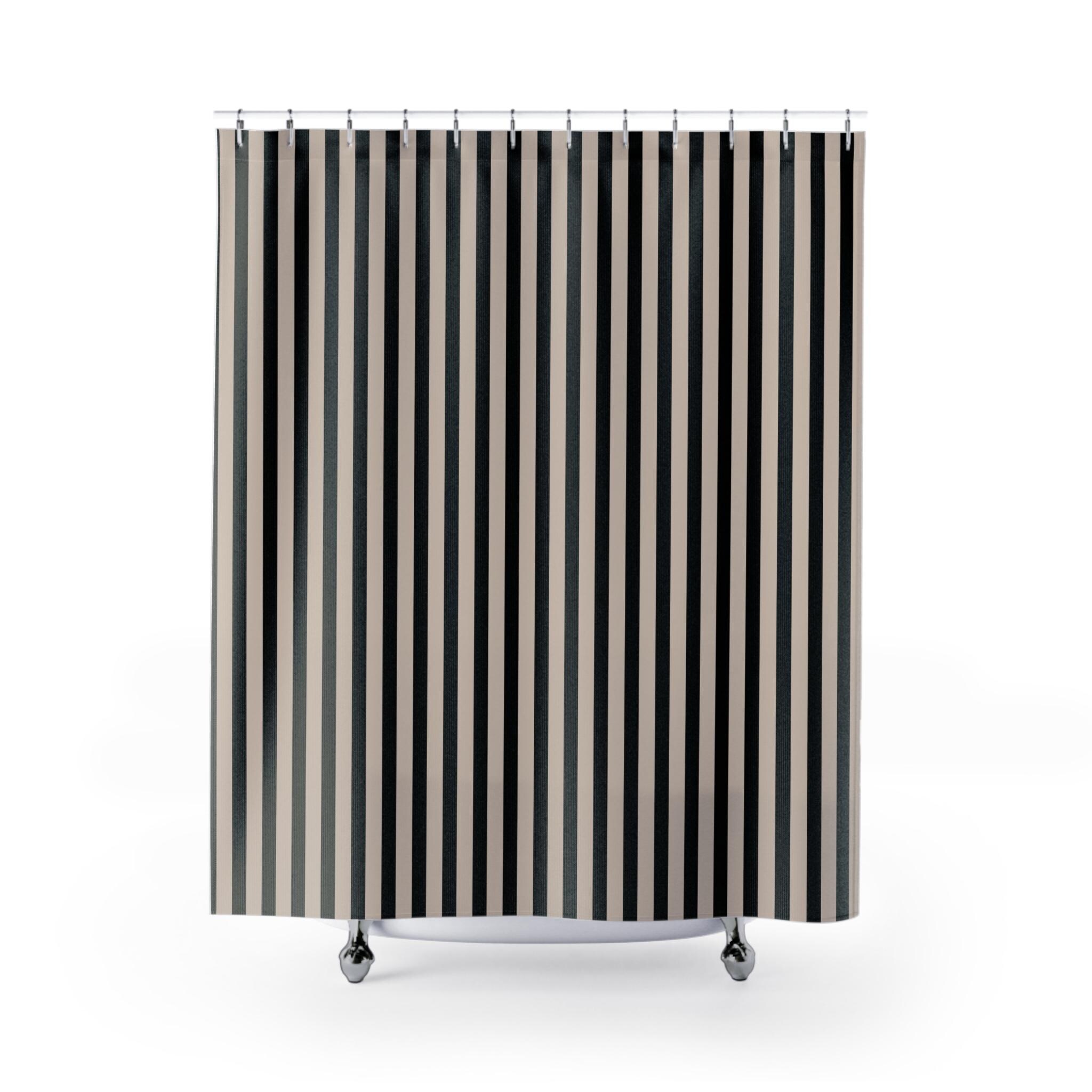 Black & Beige Stripe Shower Curtain, Contemporary Striped Bath Curtain