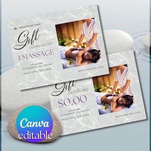 Massage Gift Certificate, Editable Canva Gift Voucher Template for Canva, Coupon Template for Massage Therapist Spa Owner Digital Gift Card